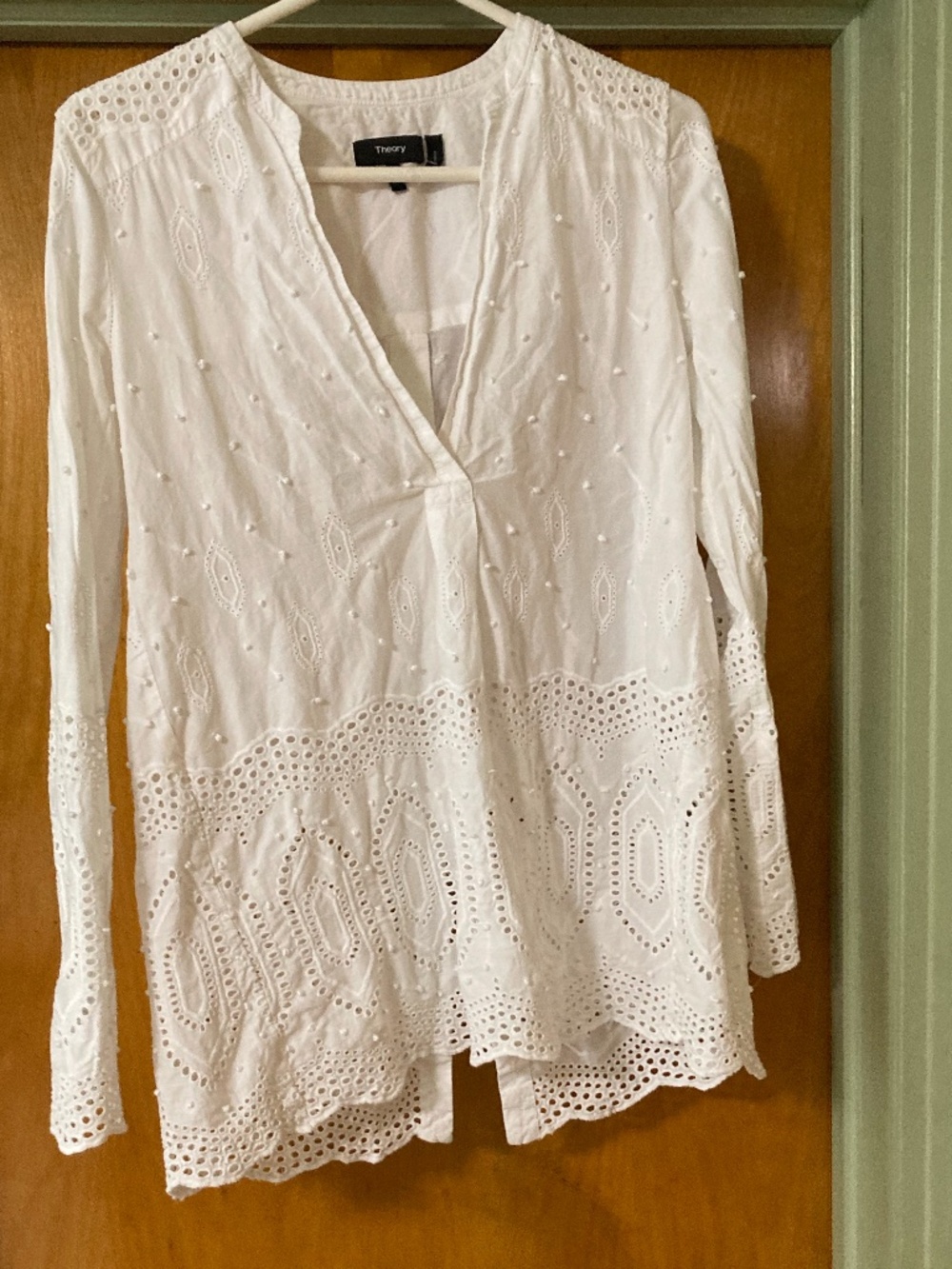 Theory Ofeliah Eyelet Indian Cotton Blouse Tunic Coastal Capsule Size P